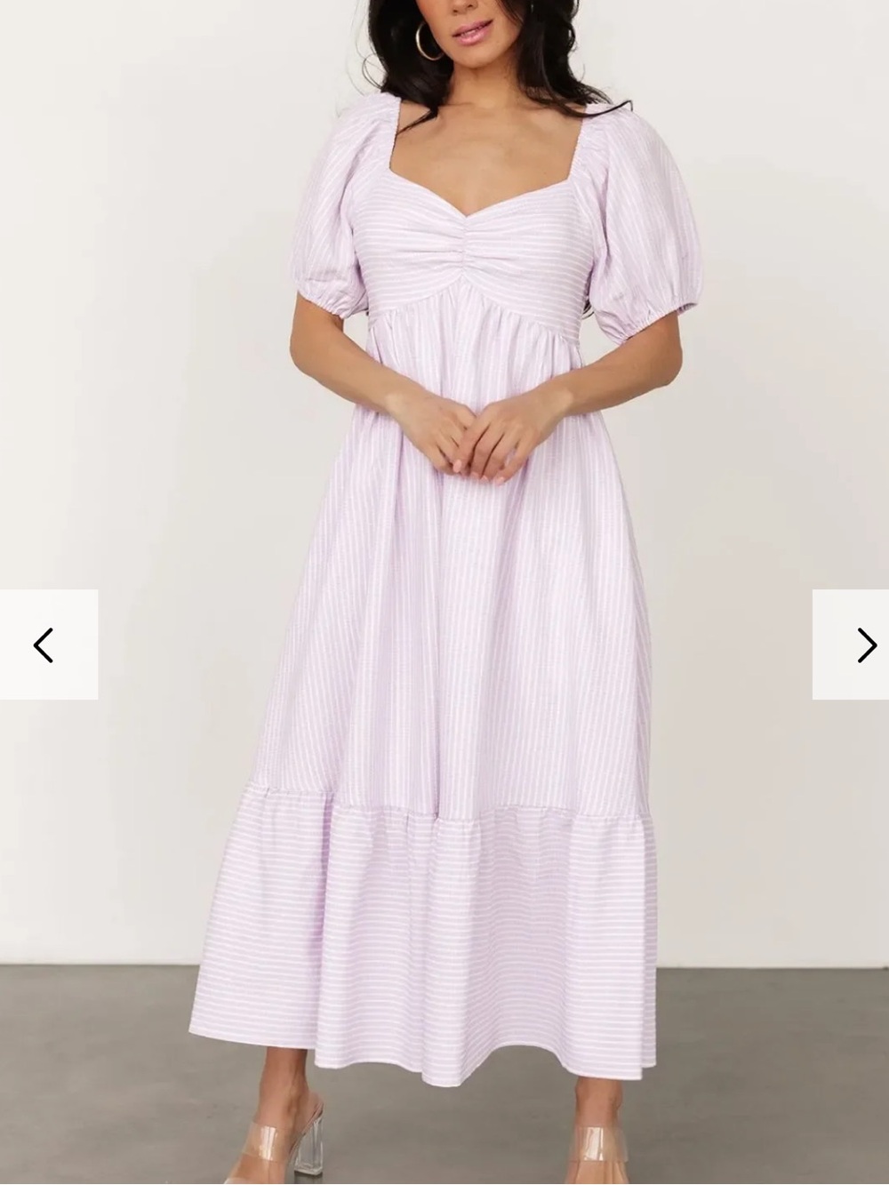 Soft Lavender Striped Maxi Dress with Puff Sleeves